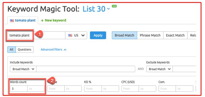 用semrush工具查找长尾关键词