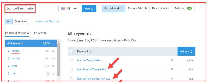 semrush的关键词魔法工具拓展长尾关键词