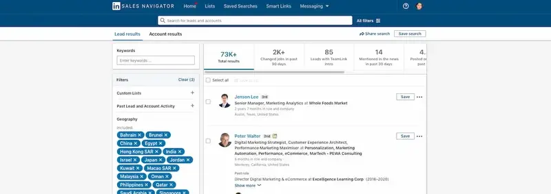 Screenshot of the LinkedIn Sales Navigator.