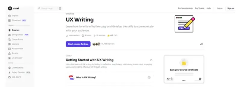 UX writing landing page