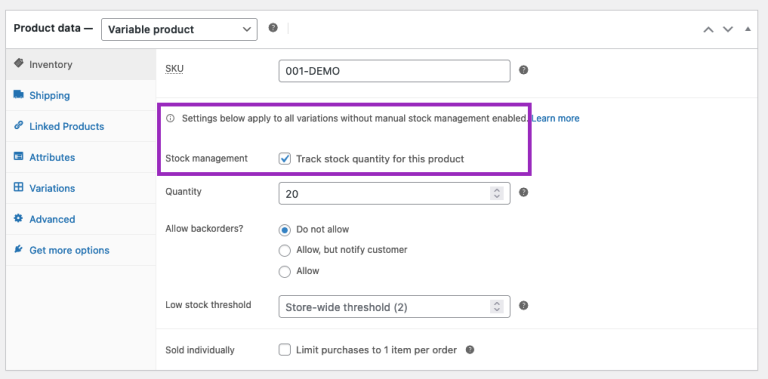 woocommerce的可变产品的库存管理