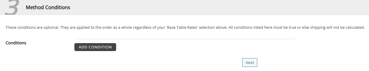 table rate shipping method conditions